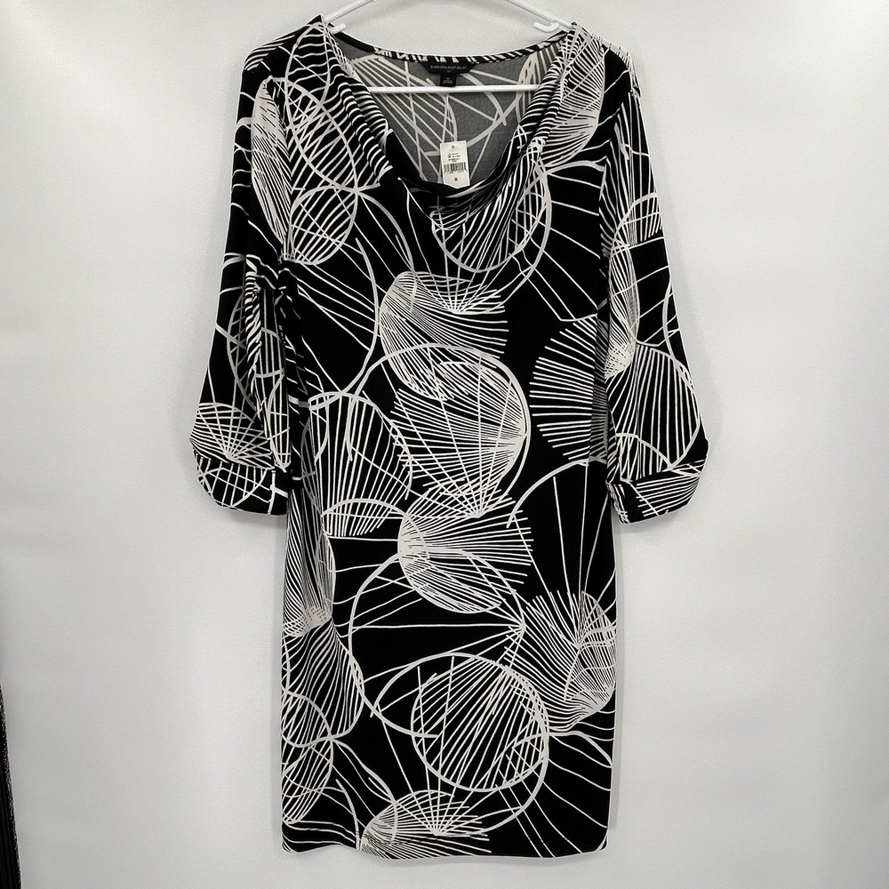 Banana Republic Womens Geometric Draped Neck Dress Size M Black Career‎ Classic